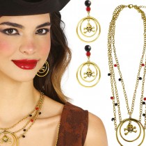 COLLIER BOUCLES D\'OREILLES MÉTAL OR PIRATE FEMME