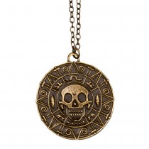 COLLIER CHAINE PENDENTIF AMULETTE PIRATE 3.5CM OR
