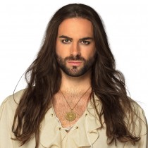 COLLIER CHAINE PENDENTIF AMULETTE PIRATE 3.5CM OR