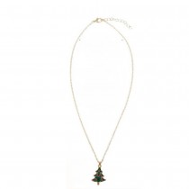 COLLIER FANTAISIE CHAINE PENDENTIF SAPIN NOËL VERT