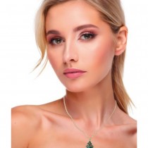 COLLIER FANTAISIE CHAINE PENDENTIF SAPIN NOËL VERT