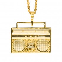 COLLIER FANTAISIE GHETTO-BLASTER ZINC 77CM OR