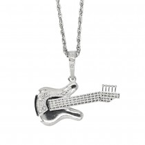 COLLIER FANTAISIE GUITARE ROCK STAR FER 74CM ARGENT