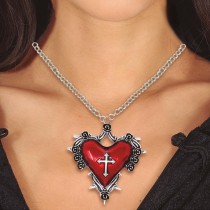 COLLIER MÉDAILLON COEUR GOTHIQUE CROIX 5CM ROUGE