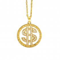 COLLIER MÉTAL PENDENTIF DOLLAR AMÉRICAIN OR STRASS