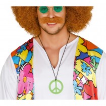 COLLIER PENDENTIF PEACE AND LOVE HIPPIE 7CM COLORÉ