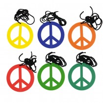 COLLIER PENDENTIF PEACE AND LOVE HIPPIE 7CM COLORÉ