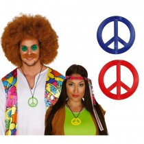 COLLIER PENDENTIF PEACE AND LOVE HIPPIE 7CM COLORÉ