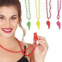 COLLIER PERLES FLUO AVEC SIFFLET À ROULETTE ADULTE