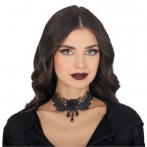 COLLIER RAS-DE-COU BRODÉ DÉCO ROSE NOIR FEMME