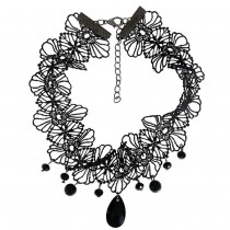 COLLIER RAS-DE-COU DENTELLE DÉCO PIERRE NOIR FEMME