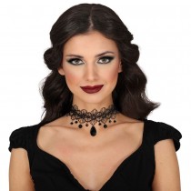COLLIER RAS-DE-COU DENTELLE DÉCO PIERRE NOIR FEMME