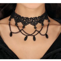 COLLIER RAS-DE-COU DENTELLE GOTHIQUE GOUTTES FEMME