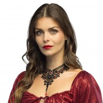 COLLIER VAMPIRE DENTELLE RUBIS FACTICE FEMME