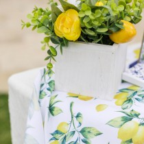 COMPO ARTIFICIELLE CITRON FLEUR POT BOIS 10X20CM