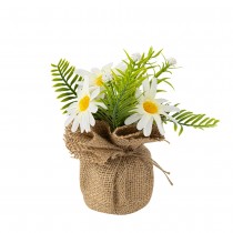 COMPO ARTIFICIELLE MARGUERITE SAC JUTE 10X14.5CM
