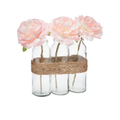 COMPO FLEUR ARTIFICIELLE 3 ROSES ROSE TUBE 23CM