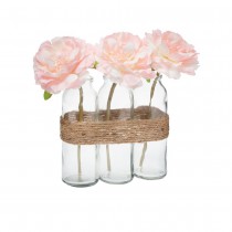 COMPO FLEUR ARTIFICIELLE 3 ROSES ROSE TUBE 23CM