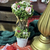 COMPO FLEURS SÉCHÉES ROSES TIGE POT 18X8CM ROSE
