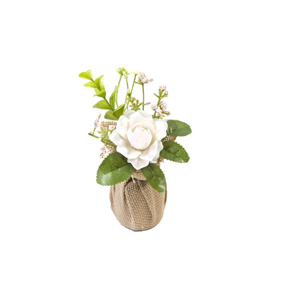 COMPO ROSE FLEURS ARTIFICIELLES 14.5X11CM BLANC