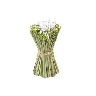 COMPO ROSE FLEURS SÉCHÉES DANS GERBE 11X8CM BLANC
