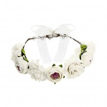 COURONNE FLEURS ARTIFICIELLES ROSIER 17CM BLANC