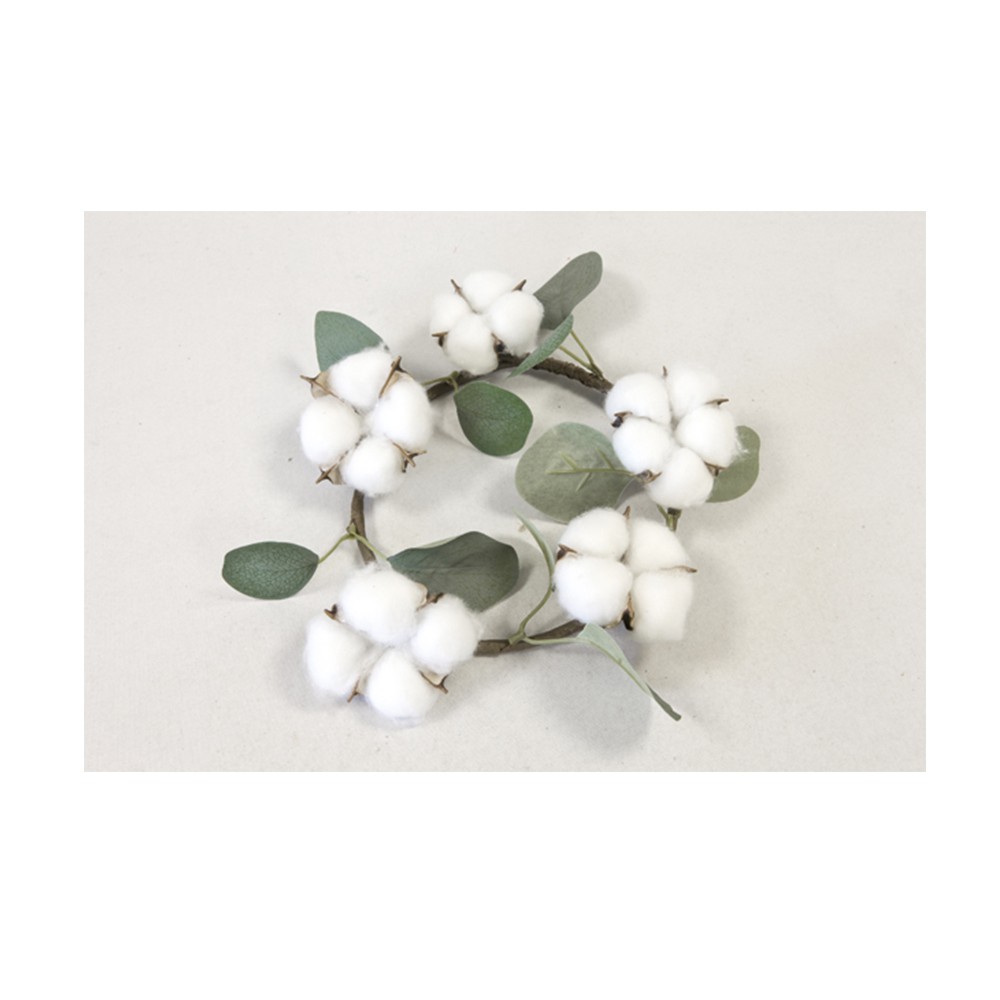 COURONNE FLEURS DE COTON SÉCHÉES 22CM BLANC