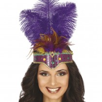 COURONNE STRASS LONGUES PLUMES LILAS ADULTE