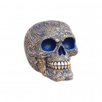 CRÂNE BAROQUE DÉCO RÉSINE 14X10.5X11.5CM OR BLEU