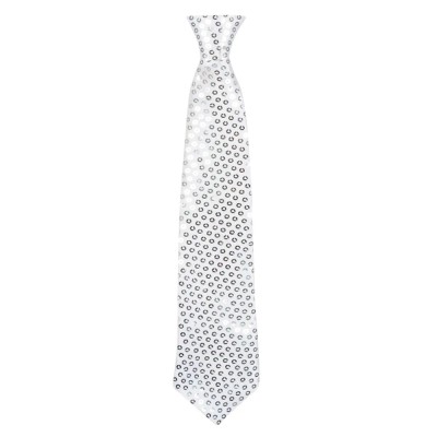CRAVATE ARGENTÉE PAILLETTES 40 CM ADULTE