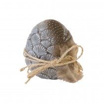 ŒUF RÉSINE ART DÉCO PLUMES CORDELETTE 7X5.6CM GRIS