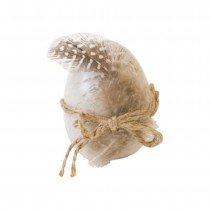 ŒUF RÉSINE DÉCO PLUMES CORDELETTE 7.4X5.6CM NATURE