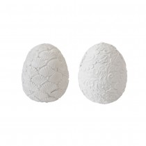 ŒUF RÉSINE EMBOSSÉ ART DÉCO 7X5.6CM BLANC