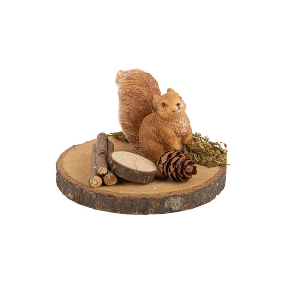 DÉCO AUTOMNALE ÉCUREUIL SOCLE RONDIN BOIS 5.5X9CM