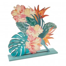 DÉCO BOIS BOUQUET FLEURS TROPICALES 18X17X4CM