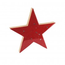 DÉCO BOIS ÉTOILE PAILLETTES 10.5X10.5X1.5CM ROUGE