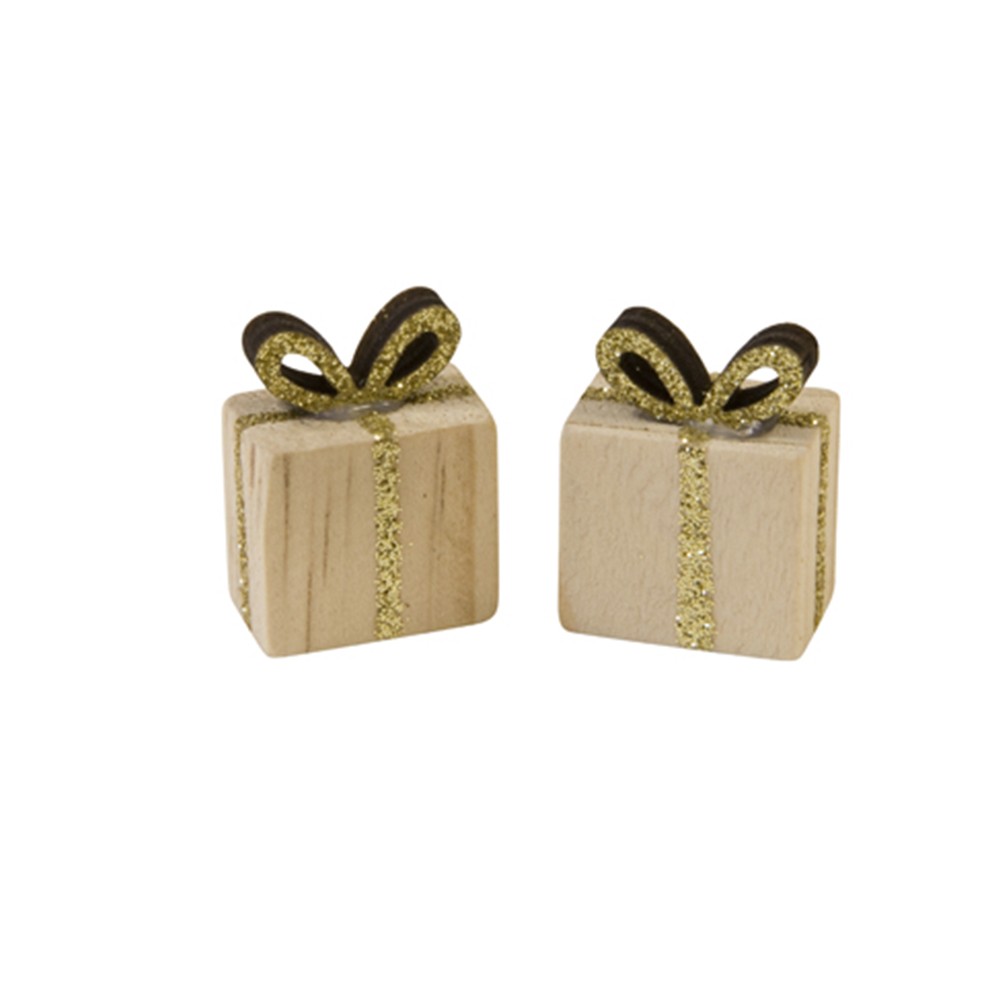 DÉCO BOIS PAQUET CADEAU NOEUD OR 2X1.4X2.7CM