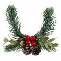 DÉCO FEUILLAGE BAIES POMMES PIN 19X6CM VERT ROUGE