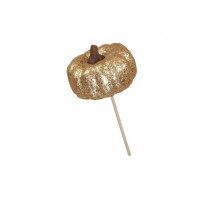 DÉCO FRUIT CITROUILLE SUR PIC Ø7CM OR PAILLETÉ