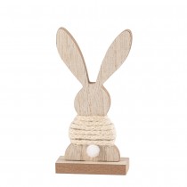 DÉCO LAPIN BOIS JUTE SUR SOCLE 16.5X8.5CM NATURE