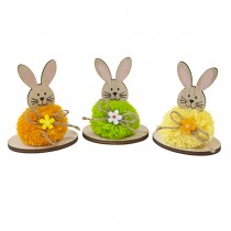 DÉCO LAPIN BOIS POMPON 8CM