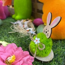 DÉCO LAPIN BOIS POMPON 8CM