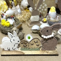 DÉCO LAPINS ŒUFS BOIS FEUTRINE 21CM NATURE