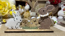 DÉCO LAPINS ŒUFS BOIS FEUTRINE 21CM NATURE