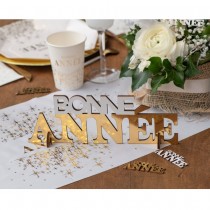 DÉCO LETTRES BOIS BONNE ANNÉE OR 25X4X9CM BLANC