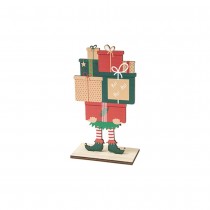 DÉCO LUTIN PORTANT DES CADEAUX BOIS SOCLE 14X8X4CM