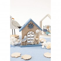 DÉCO MAISON BOIS MOUETTE FILET PÊCHE 11.5X9.5X3CM