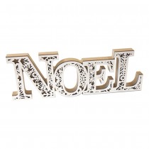DÉCO MOT NOËL BOIS MOTIFS AJOURÉS 8X22X1.5CM BLANC