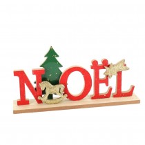 DÉCO NOËL BOIS 13.5X5X28CM ROUGE VERT OR