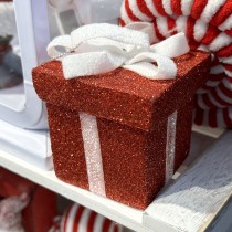 DÉCO PAQUET CADEAU À SUSPENDRE 6CM ROUGE BLANC